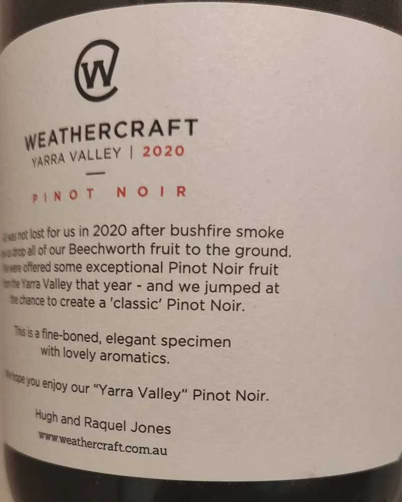 Weathercraft ‘Yarra Valley’ Pinot Noir